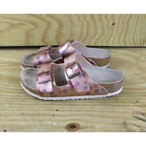 Birkenstock Kids 33 Metallic Arizona 1 Polka Dot Buckle Slip On Slides Sandals